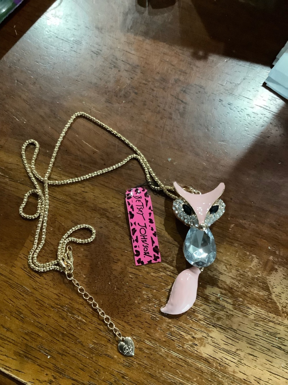 Betsey Johnson Pink Fox Pendant on Gold-Tone Chain